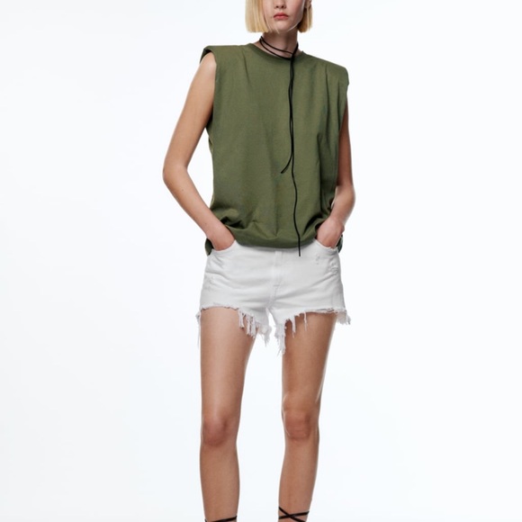 Zara Tops - ZARA REGULAR FIT SHOULDER PAD T-SHIRT
KHAKI